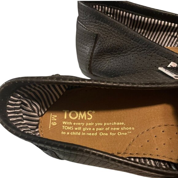 TOMS Black Perforated Leather Men's Classics Slip-On Shoes - Picture 6 of 8